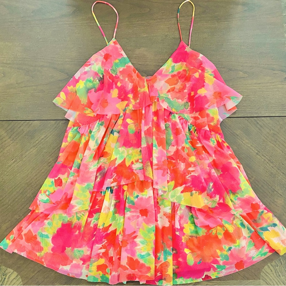 NWT ZARA printed Tulle Dress sz L - Picture 9 of 13